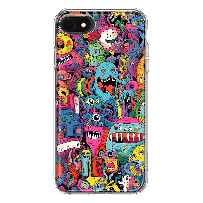 For Apple iPhone 6/7/8/SE 2020/SE 3 2022 Psychedelic Trippy Happy Aliens Characters Design Hybrid Protective Phone Case Cover