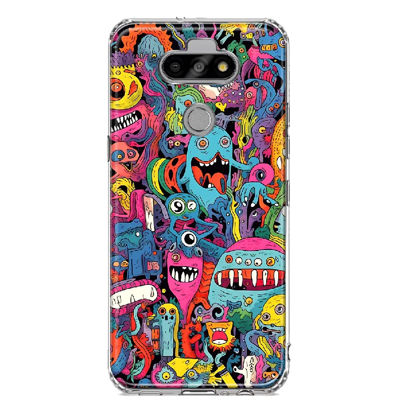 For LG Aristo 5/Phoenix 5/Risio 4 Psychedelic Trippy Happy Aliens Characters Design Hybrid Protective Phone Case Cover